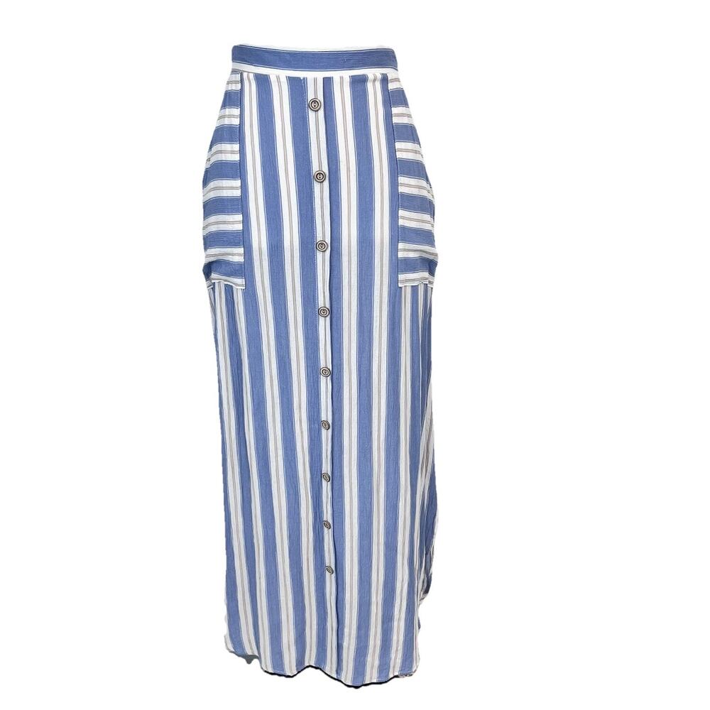 Potter's Pot Skirt size Large Blue White Stripe Long Maxi Pockets Nautical Slim